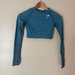 Gymshark Teal Seamless Long Sleeve Crop Top with Thumb Holes